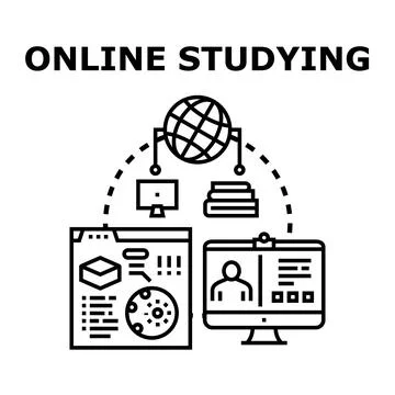 Online studying concept with global e learning connecting students Stock Illustration