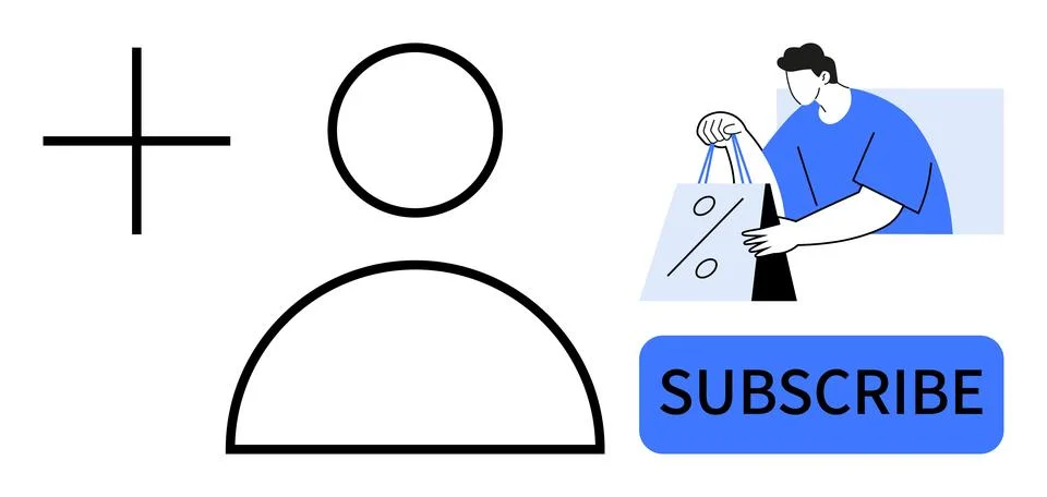 Online Subscription Concept with User Icon, Shopping Bag, and Subscribe Butto Stock Illustration