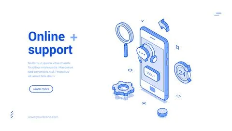 Online Support And Customer Service Isometric Web Banner Template Vector Il.. Illustrazione stock