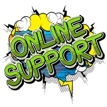 Online Support - Comic book style word on abstract background. Stock Illustration