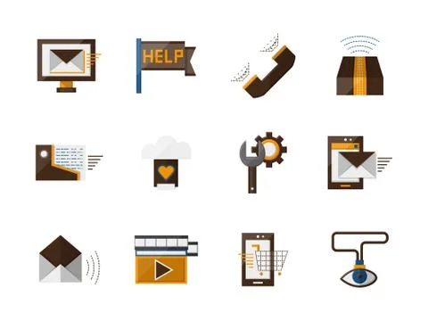 Online support flat color vector icons set Illustrazione stock