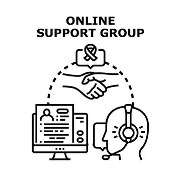 Online support group offering virtual assistance and community connection イラスト素材