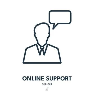Online Support Icon. Assistance, Help, Operator. Editable Stroke Stock Illustration
