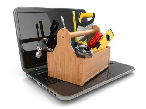 Online support. laptop and toolbox. Stock Illustration