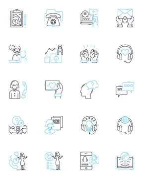 Online support linear icons set. Assistance, Helpdesk, Guidance, Solutions Stock Illustration
