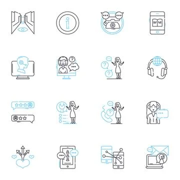 Online support linear icons set. Assistance, Helpdesk, Guidance, Solutions Stock Illustration