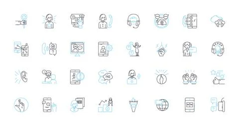 Online support linear icons set. Assistance, Helpdesk, Guidance, Solutions Stock Illustration