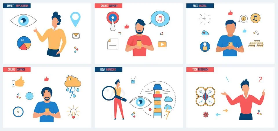 Online support for mobile applications, tech research, free access to technology Stock Illustration
