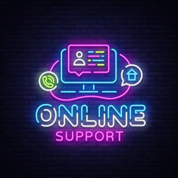 Online Support neon sign vector design template. Call Center neon logo, light Stock Illustration