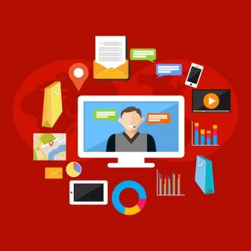 Online support or service support illustration. Flat design illustration conc Stock Illustration