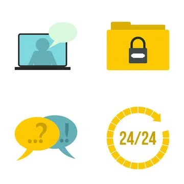 Online support service icons, data protection concepts 库存插图