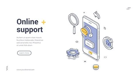 Online Support Service Isometric Vector Illustration Web Banner Template Desi Stock Illustration