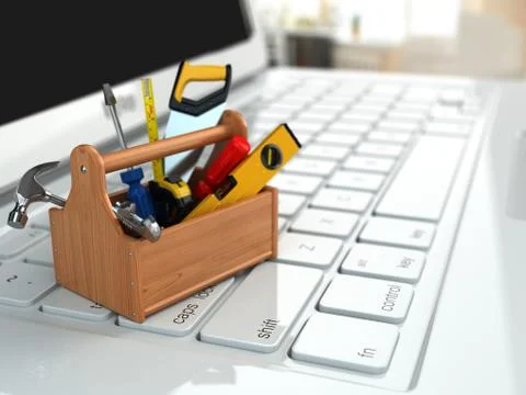 Online support. toolbox with tools on laptop. Stock Illustration