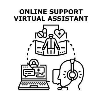 Online support virtual assistant providing medical help Stock Illustration
