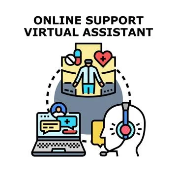 Online support virtual assistant providing medical help Stock Illustration