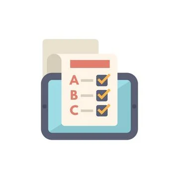 Online survey being completed on tablet with checkmark icon Illustrazione stock