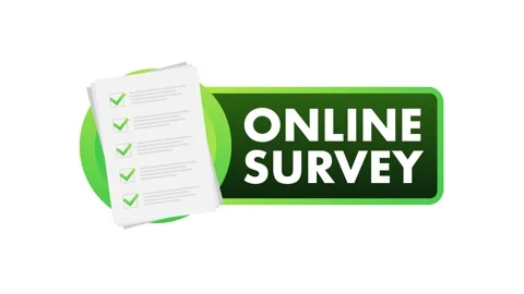 Online Survey Button with Documents Animation on White and Blue Background Stock Footage 312812076