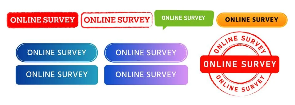 Online survey button speech bubble and stamp sign for digital internet Stock Illustration
