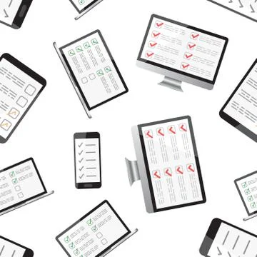 Online survey, checklist seamless pattern background. Business flat vector il Illustrazione stock
