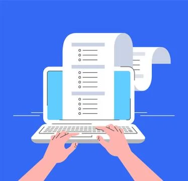 Online survey by computer flat line concept Stock Illustration