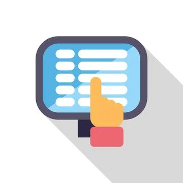 Online survey on computer, hand choosing answer clicking on digital form Illustrazione stock