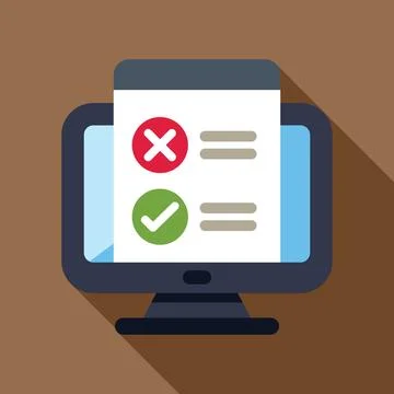 Online survey on computer screen showing check marks for yes and no Stock Illustration