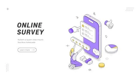Online Survey Data Collection Isometric Vector Illustration Banner Template Illustrazione stock