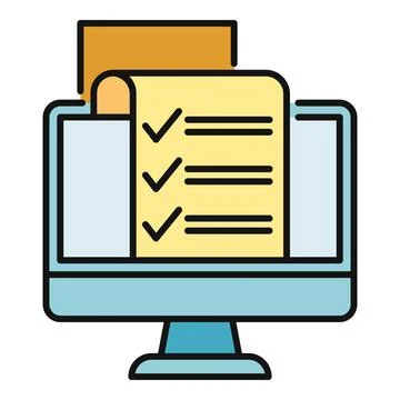 Online survey form checklist on computer monitor Ilustración de archivo
