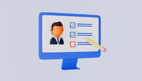 Online Survey Form with Pencil on Computer Screen Stock Illustration