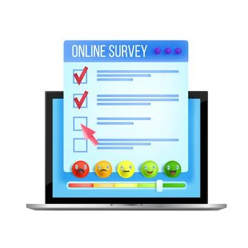 Online survey, internet questionnaire vector web form, laptop screen Stock Illustration