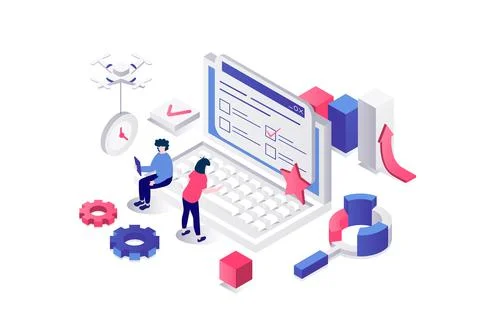 Online Survey Isometric Concept 스톡 일러스트