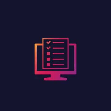 Online survey, test in computer icon 스톡 일러스트