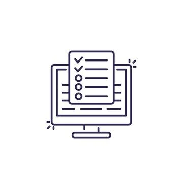 Online survey, test vector line icon Illustrazione stock