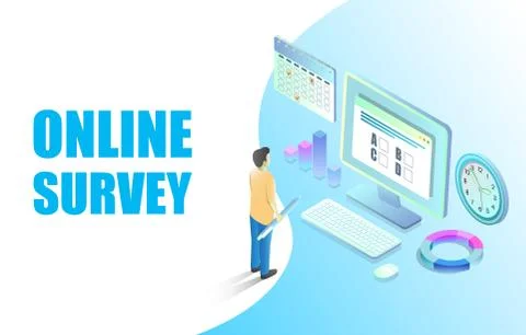 Online survey vector web banner design template Stock Illustration