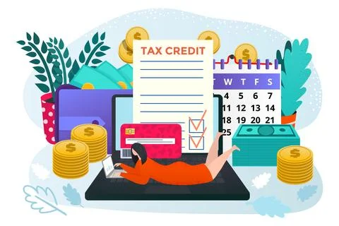 Online tax payment at computer, vector illustration. Flat business finance pay イラスト素材