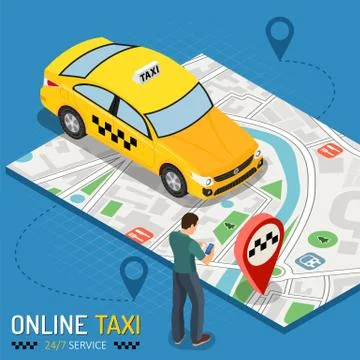 Online Taxi Isometric Concept Stock Illustration