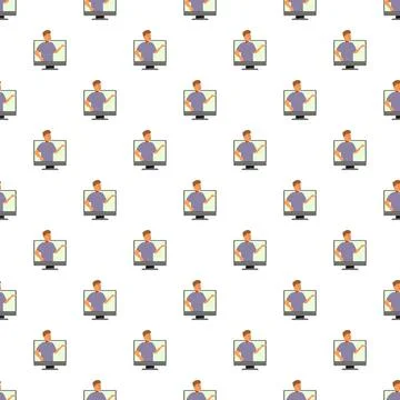 Online teacher e learning video call seamless pattern イラスト素材