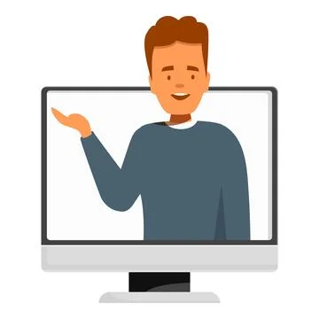Online teacher explaining during video call on computer screen Stock Illustration