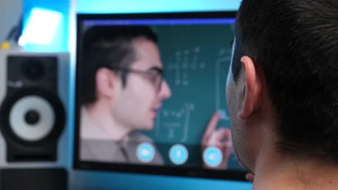 Online Teacher Giving a Class Using a Video Call  Stock Footage 144882601