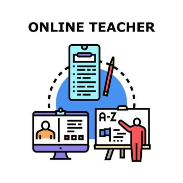 Online teacher working with digital classroom education Stock Illustration