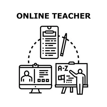 Online teacher working with digital classroom education Stock Illustration