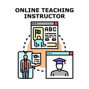 Online teaching instructor conducting virtual education lessons Illustrazione stock
