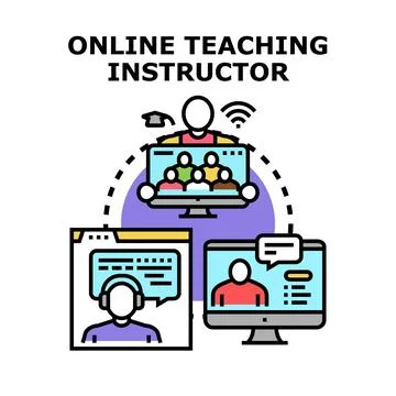 Online teaching instructor conducting virtual education class Stock Illustration