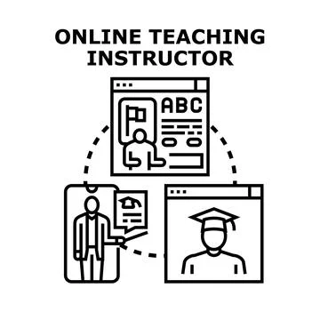 Online teaching instructor conducting virtual education lessons Stock Illustration