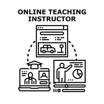 Online teaching instructor delivering virtual education lessons Stock Illustration