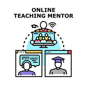 Online teaching mentor explaining educational material remotely Stock Illustration