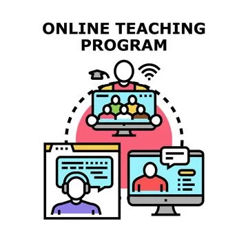 Online teaching program connecting students with remote education Illustration
