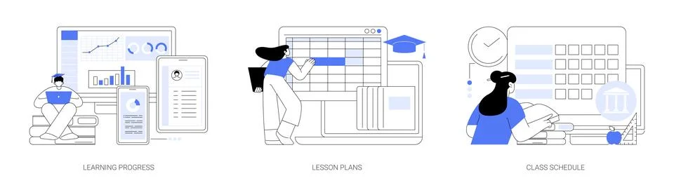 Online teaching software abstract concept vector illustrations. Stock Illustration