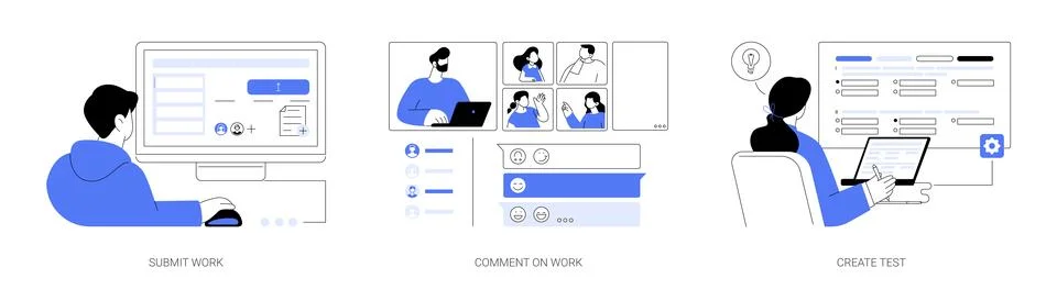 Online teaching software features abstract concept vector illustrations. Stock Illustration