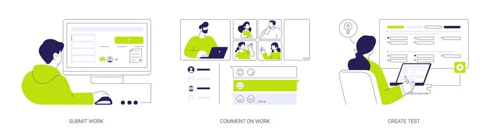 Online teaching software features abstract concept vector illustrations. 스톡 일러스트